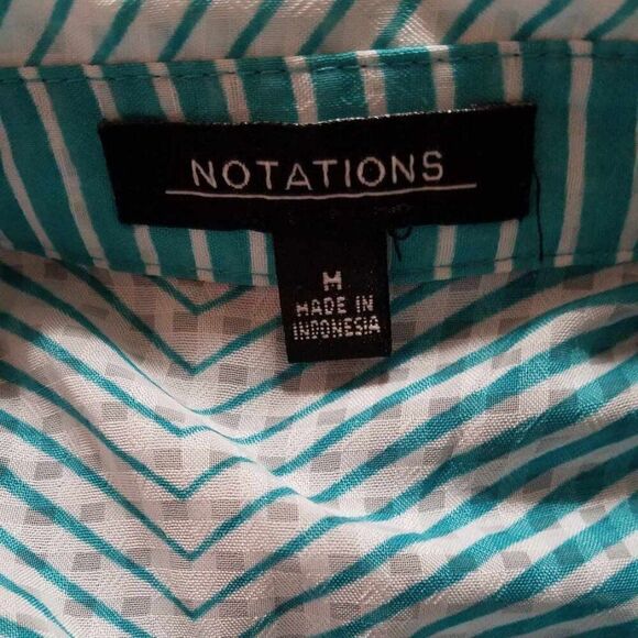 Notations Blue White Stripe Sheer Sleeveless Button Down Blouse size Medium - Picture 2 of 10